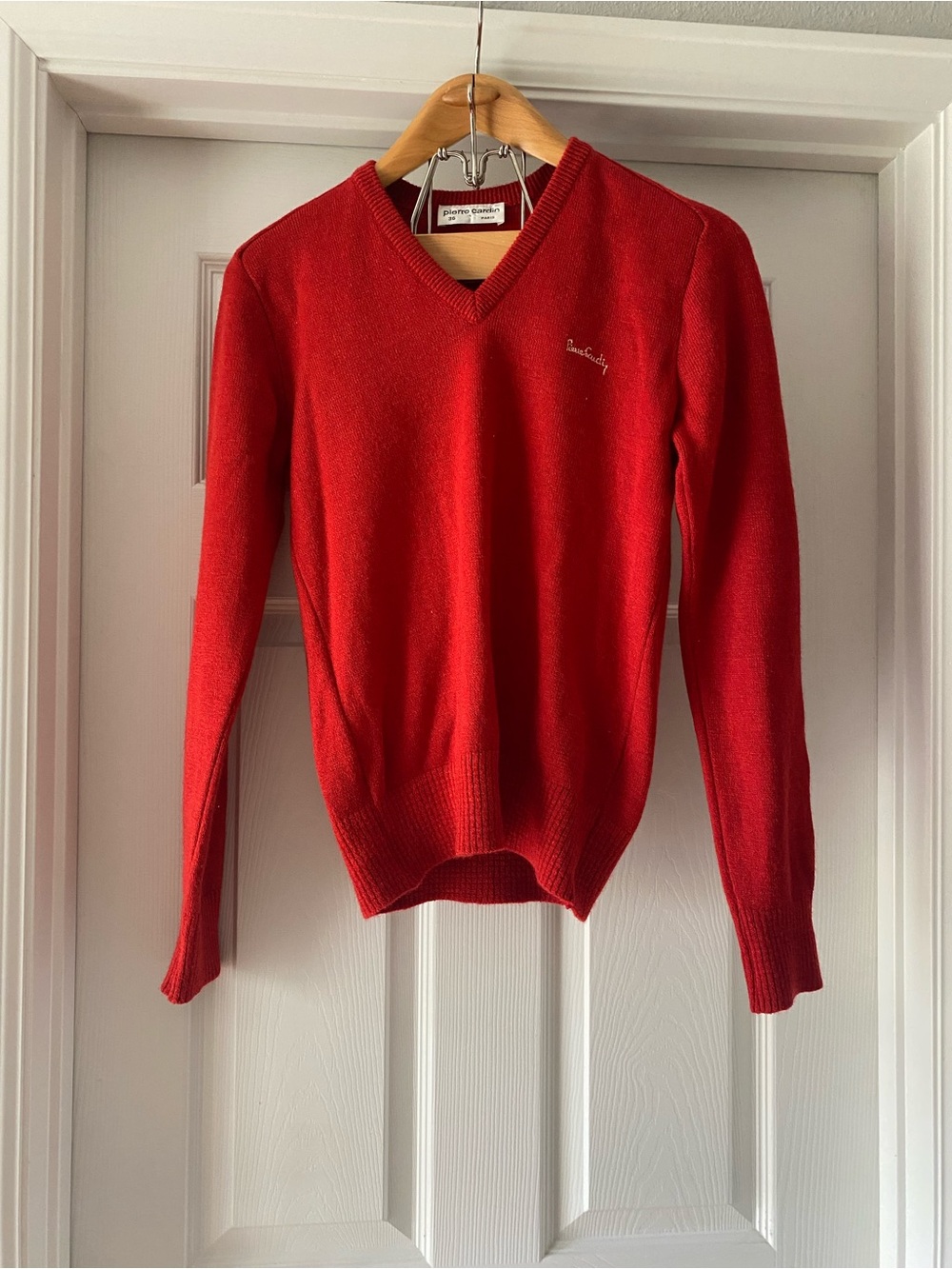 Vintage Pierre Cardin Red V-Neck long sleeve sweater Size 36